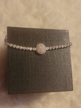 Sparkling Silver Pave Disc Tennis Bracelet - Women Jewelry